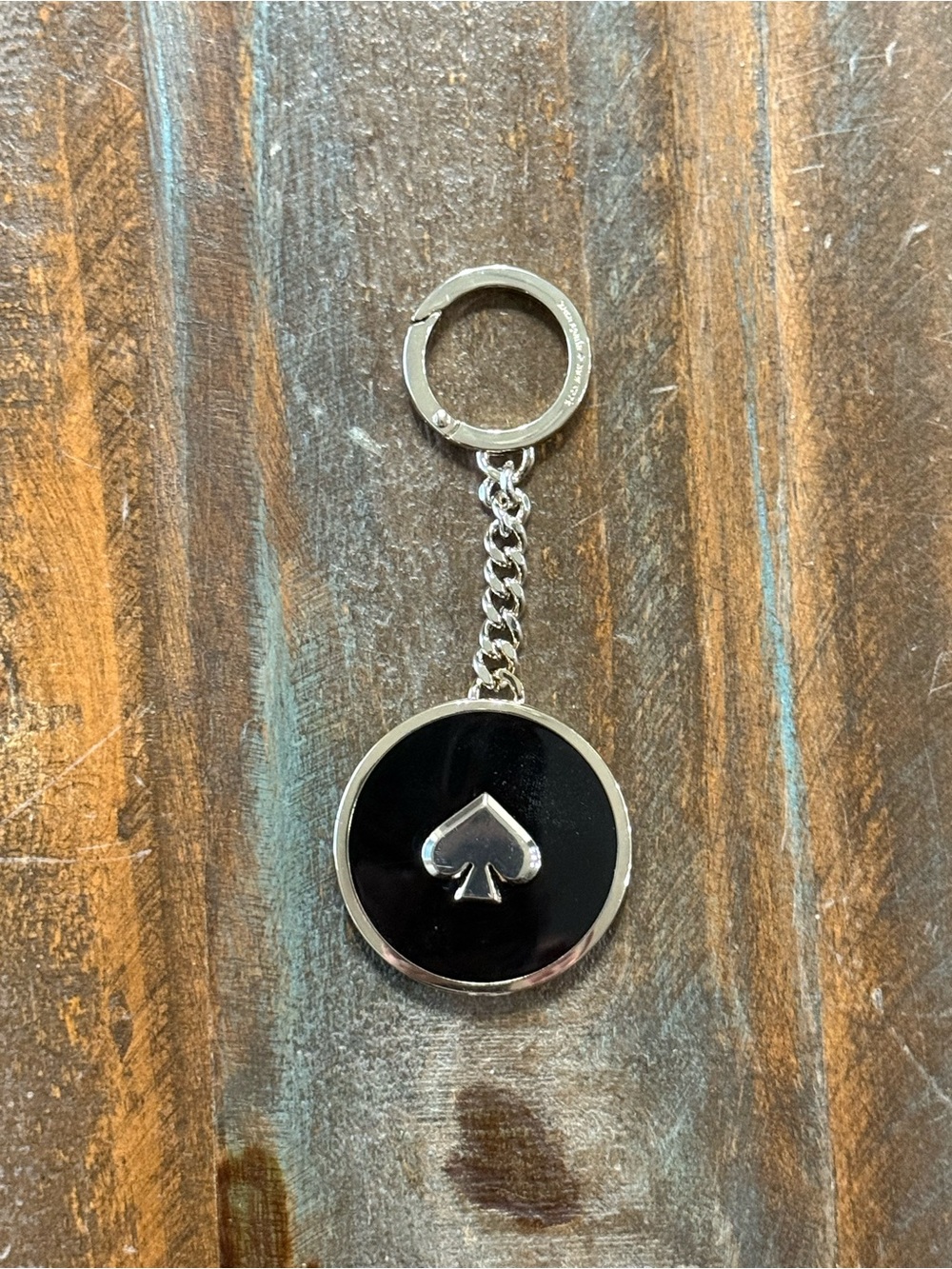 Kate Spade New York Black Spade Silver Tone Keychain Bag Charm Enamel NWOT